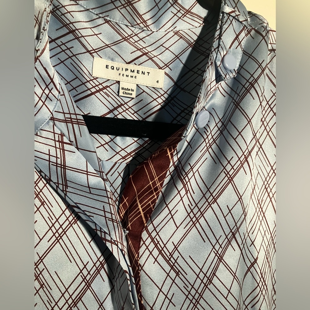 Equipment Blue and Rust red Plaid Long Sleeve Dress - Picture 5 of 15